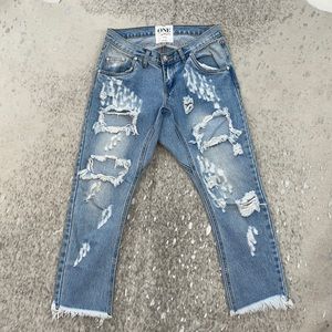 ONE TEASPOON -Relaxed Hip Low Waist Blue Rip Jeans